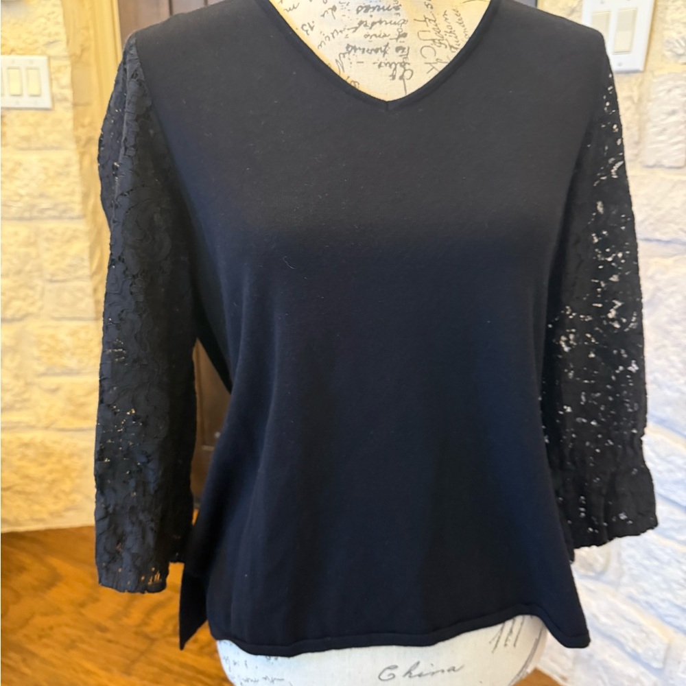 Elegant Black Lace Sleeve Top